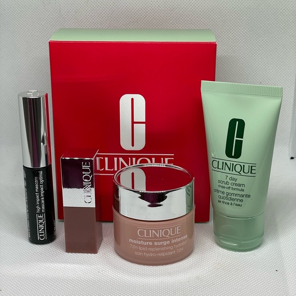Clinique 4 piece set black mascara bare pop lipstick moisturizer & scrub cream - Picture 14 of 16
